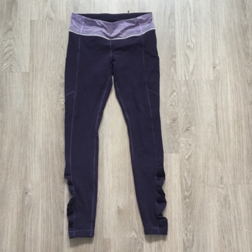 Lululemon Pants Leggings Purple lined speed tight skinny ruched zipper  6
EUC